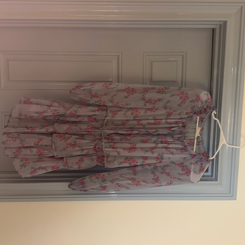 Loveshackfancy lavender silk floral mini dress